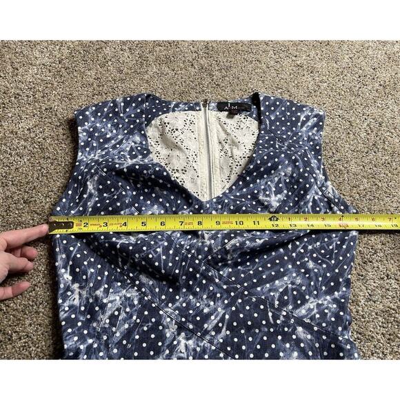 Alberto Makali Denim Polka Dot Lace Back Midi Summer Dress Size 6 - Picture 9 of 9